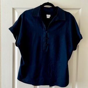 Navy Blue Linen & Polyester Top
